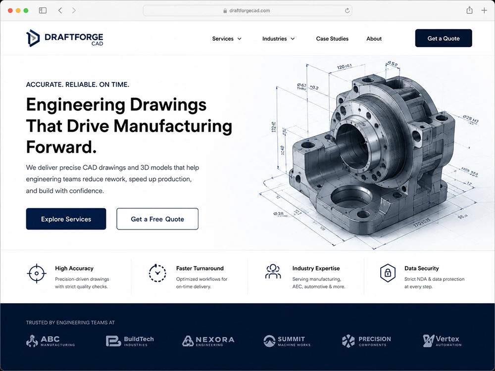 DraftForge CAD B2B website and LinkedIn campaign preview