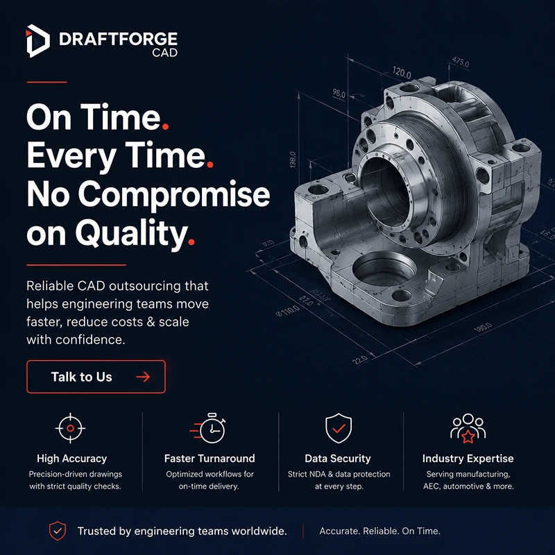 DraftForge CAD LinkedIn ad creative with on-time quality messaging