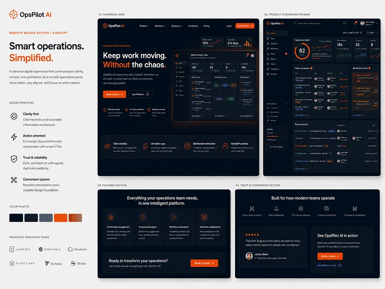 OpsPilot AI brand theme, color system, and design samples before repositioning