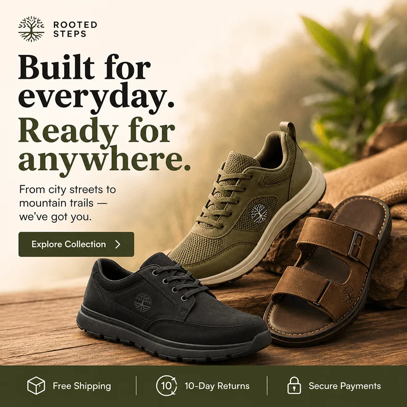 Rooted Steps Meta ad — product education angle explaining barefoot-inspired comfort