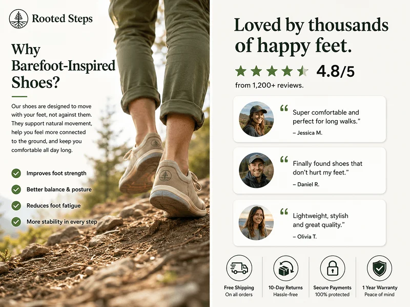 Rooted Steps customer reviews and trust section on storefront