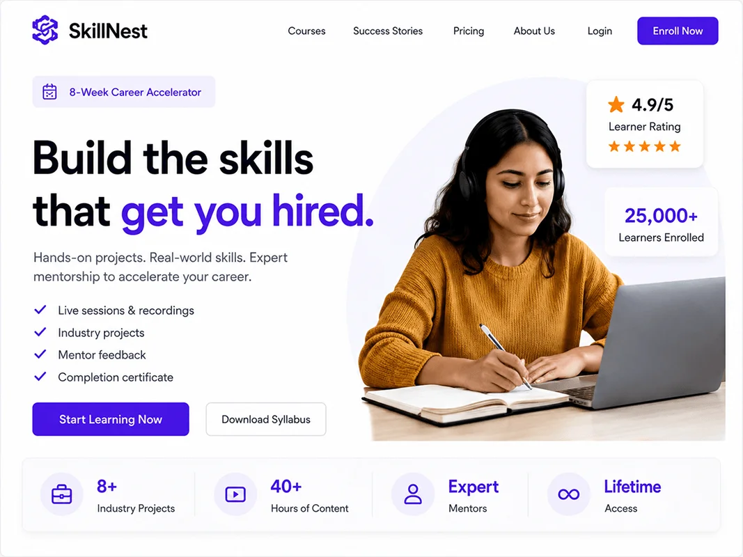 SkillNest course launch funnel and enrollment system preview